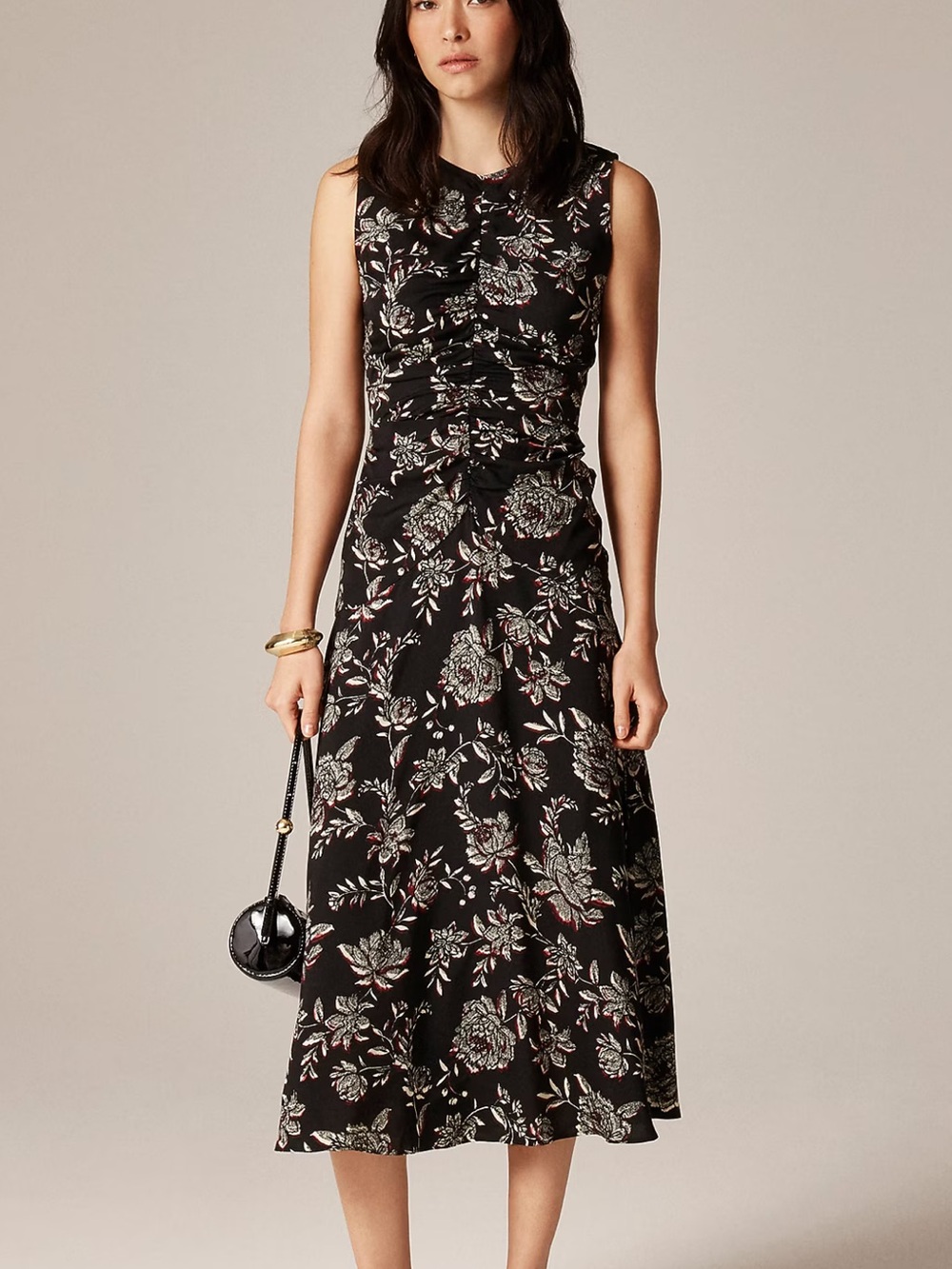 J. Crew Black Floral Sleeveless Midi Dress